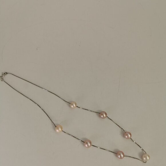 Sterling Silver and 7 Freshwater Floating Pearl Necklace - Picture 5 of 9